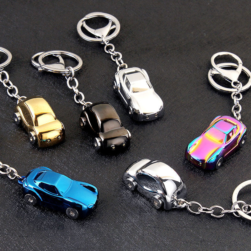 TYUI汽車鑰匙鏈 LED照明夜燈仿真小汽車模型鑰匙扣鏈掛件創(chuàng)意可愛定制男女生玩具z LED燈光跑車-炫彩色 禮盒裝